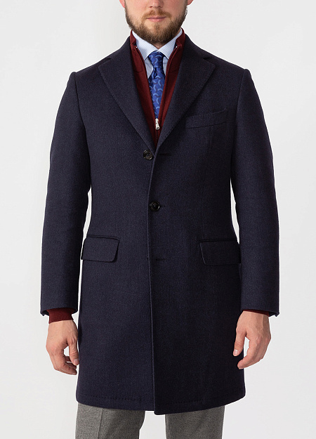 Однобортное шерстяное пальто для мужчин бренда Meucci (Италия), арт. MI 5300281/4044 - фото. Цвет: Темно-синий/бордо. Купить в интернет-магазине https://shop.meucci.ru
