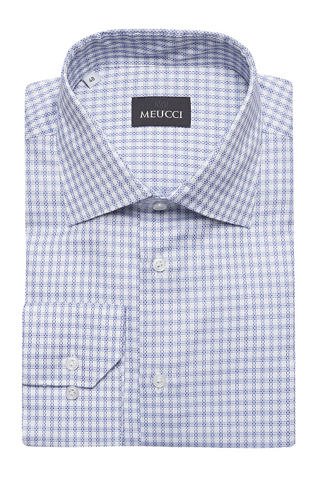 Белая рубашка в клетку для мужчин бренда Meucci (Италия), арт. SL 902020 R 91AG/302120 - фото. Цвет: Белый, синяя клетка. Купить в интернет-магазине https://shop.meucci.ru
