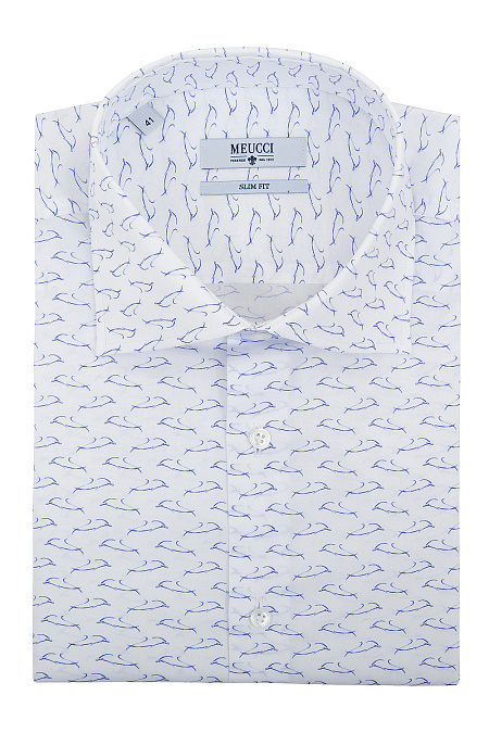 Модная мужская хлопковая рубашка с короткими рукавами арт. SL 9202300 R 32172/151374K от Meucci (Италия) - фото. Цвет: Белый с орнаментом. Купить в интернет-магазине https://shop.meucci.ru


