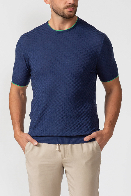 Шелковая футболка с микродизайном для мужчин бренда Meucci (Италия), арт. 1032/00105/4 - фото. Цвет: Темно-синий. Купить в интернет-магазине https://shop.meucci.ru
