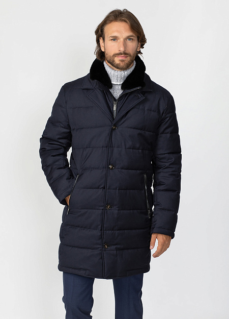Пуховое пальто из шерсти Loro Piana  для мужчин бренда Meucci (Италия), арт. 9311 - фото. Цвет: Тёмно-синий. Купить в интернет-магазине https://shop.meucci.ru
