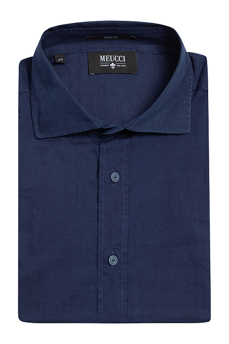 Модная мужская сорочка с коротким рукавом синего цвета  арт. SL 9048R 22152/141072K от Meucci (Италия) - фото. Цвет: Синий. Купить в интернет-магазине https://shop.meucci.ru

