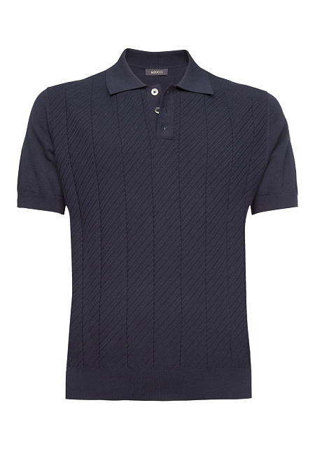 Поло темно-синее с фактурным полосами из хлопка Пима  для мужчин бренда Meucci (Италия), арт. MEU-2614/DQSS542 - фото. Цвет: Темно-синий. Купить в интернет-магазине https://shop.meucci.ru
