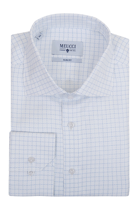 Модная мужская белая рубашка в клетку арт. SL 90102 R 12171/141245 от Meucci (Италия) - фото. Цвет: Белый. Купить в интернет-магазине https://shop.meucci.ru

