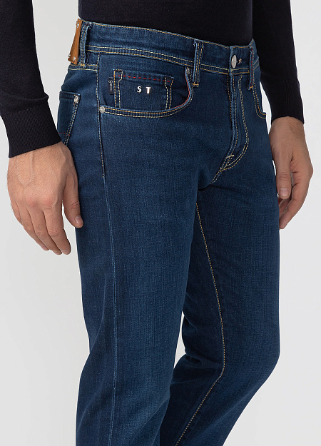 Мужские брендовые темно-синие джинсы арт. D754-6 MON Meucci (Италия) - фото. Цвет: Темно-синий. Купить в интернет-магазине https://shop.meucci.ru
