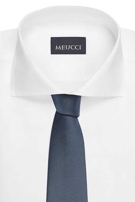 Галстук синего цвета с микродизайном для мужчин бренда Meucci (Италия), арт. EKM212202-100 - фото. Цвет: Синий, черный микродизайн. Купить в интернет-магазине https://shop.meucci.ru
