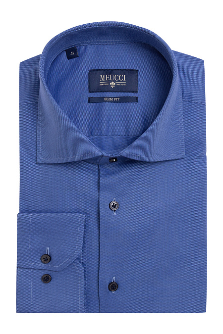 Модная мужская синяя рубашка с микродизайном арт. SL90202R1020182/1607 от Meucci (Италия) - фото. Цвет: Синий с микродизайном. Купить в интернет-магазине https://shop.meucci.ru

