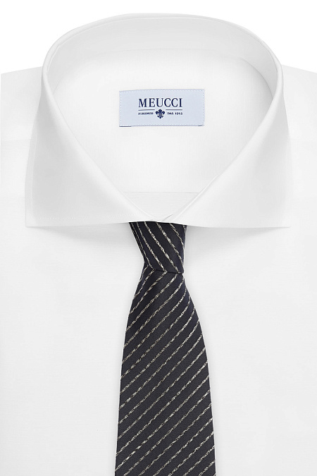 Черный галстук в косую полоску для мужчин бренда Meucci (Италия), арт. J1456/1 - фото. Цвет: Черный. Купить в интернет-магазине https://shop.meucci.ru
