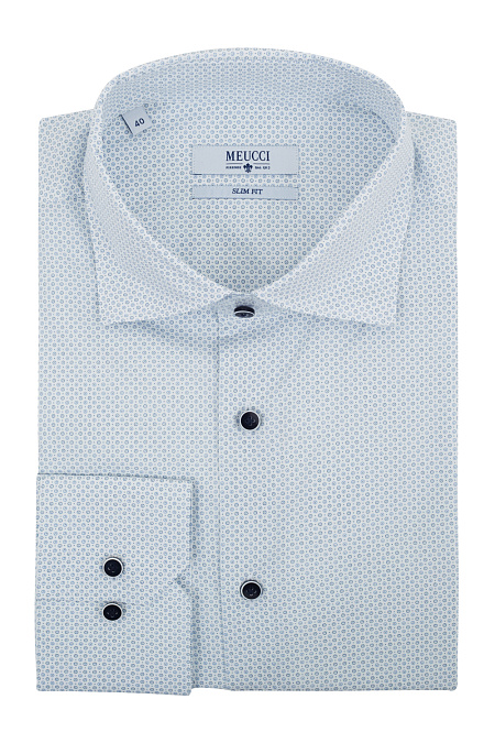 Модная мужская хлопковая рубашка голубого цвета с орнаментом арт. SL 93502 R 32172/141372 от Meucci (Италия) - фото. Цвет: Белый с орнаментом. Купить в интернет-магазине https://shop.meucci.ru

