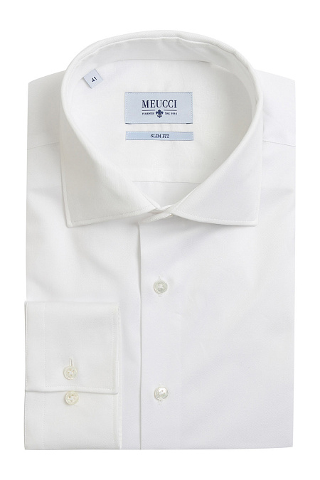 Модная мужская хлопковая рубашка белого цвета арт. SL 90105 RL 10171/151537 от Meucci (Италия) - фото. Цвет: Белый, рисунок диагональ. Купить в интернет-магазине https://shop.meucci.ru

