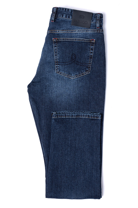 Мужские брендовые синие джинсы классического кроя  арт. FSBM REG - 002 Meucci (Италия) - фото. Цвет: Синий. Купить в интернет-магазине https://shop.meucci.ru
