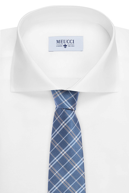 Светло-синий галстук в косую клетку для мужчин бренда Meucci (Италия), арт. 46119/2 - фото. Цвет: Синий. Купить в интернет-магазине https://shop.meucci.ru
