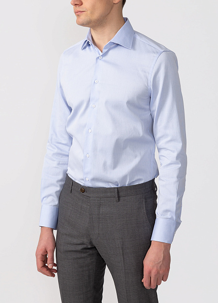 Модная мужская голубая рубашка с микродизайном арт. SL 90202 R BAS2193/141718 от Meucci (Италия) - фото. Цвет: Голубой с микродизайном. Купить в интернет-магазине https://shop.meucci.ru

