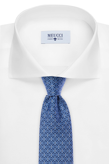 Шелковый галстук с узором для мужчин бренда Meucci (Италия), арт. 8077/1 - фото. Цвет: Голубой с узором. Купить в интернет-магазине https://shop.meucci.ru

