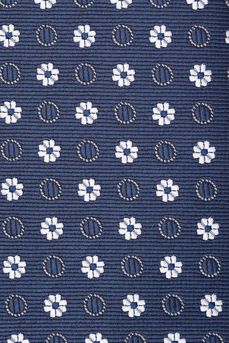 Синий галстук с цветочным орнаментом для мужчин бренда Meucci (Италия), арт. 03202006-06 - фото. Цвет: Синий с белым. Купить в интернет-магазине https://shop.meucci.ru
