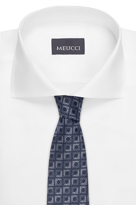 Темно-синий галстук с орнаментом для мужчин бренда Meucci (Италия), арт. 03202006-54 - фото. Цвет: Темно-синий с орнаментом. Купить в интернет-магазине https://shop.meucci.ru
