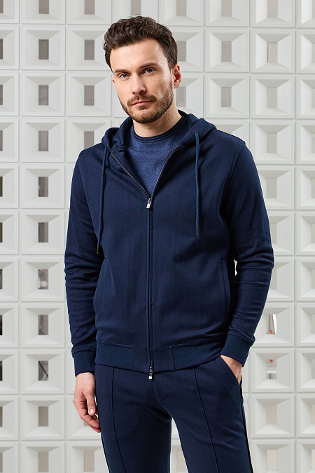 Трикотажный спортивный костюм с темно-синим дизайном в елочку  для мужчин бренда Meucci (Италия), арт. SPS 10025 Dk.NAVY - фото. Цвет: Темно-синий. Купить в интернет-магазине https://shop.meucci.ru
