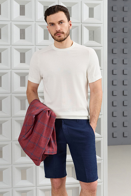 Джемпер с коротким рукавом цвета слоновой кости из хлопка Пима  для мужчин бренда Meucci (Италия), арт. MEU-2612/DQSS02 - фото. Цвет: Слоновая кость. Купить в интернет-магазине https://shop.meucci.ru
