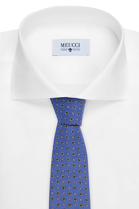 Галстук из льна  для мужчин бренда Meucci (Италия), арт. 7206/1 - фото. Цвет: Синий с рисунком. Купить в интернет-магазине https://shop.meucci.ru
