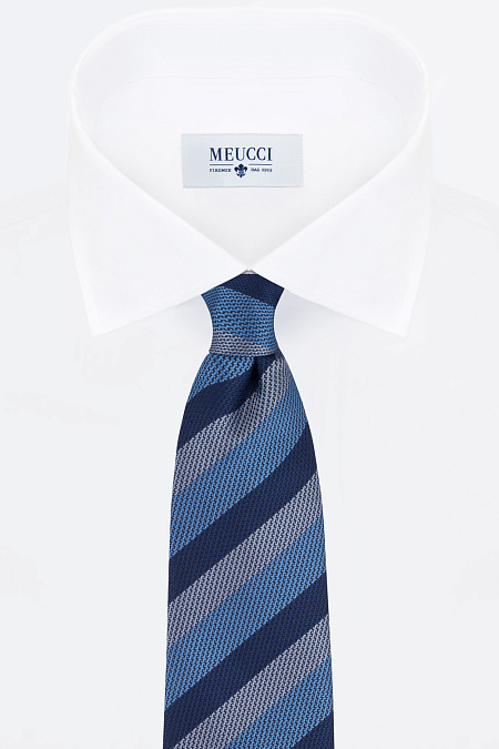 Синий галстук в косую полосу для мужчин бренда Meucci (Италия), арт. 44036/1 - фото. Цвет: Синий/голубой. Купить в интернет-магазине https://shop.meucci.ru
