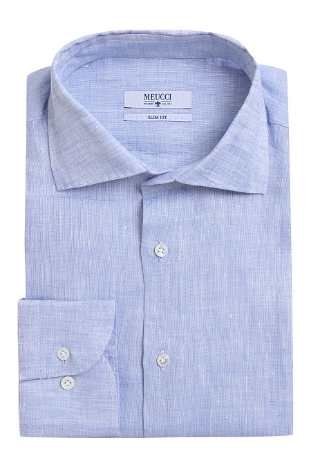 Модная мужская рубашка из льна с длинными рукавами арт. MS18056 от Meucci (Италия) - фото. Цвет: Голубой. Купить в интернет-магазине https://shop.meucci.ru

