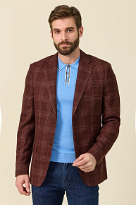 Пиджак коричневый в клетку из смеси шерсти, шелка и льна  (MI 1200181EZ/11723)