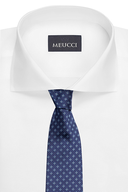 Шелковый галстук синего цвета с орнаментом для мужчин бренда Meucci (Италия), арт. EKM212202-21 - фото. Цвет: Синий, цветной орнамент. Купить в интернет-магазине https://shop.meucci.ru
