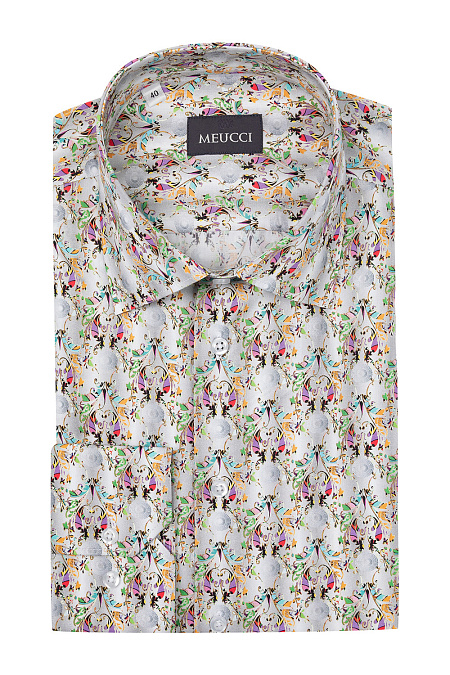 Модная мужская рубашка с цветным принтом арт. SL212012 от Meucci (Италия) - фото. Цвет: Цветной принт. Купить в интернет-магазине https://shop.meucci.ru

