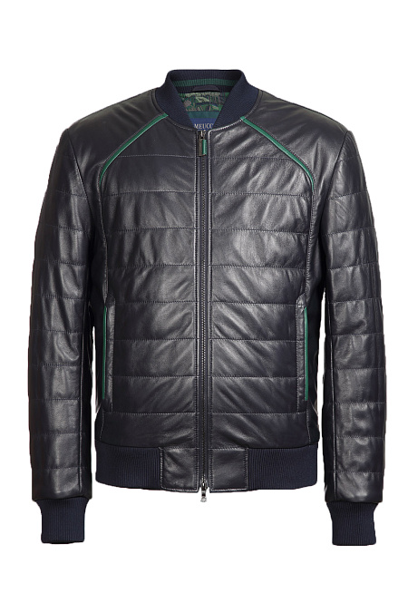 Куртка кожаная для мужчин бренда Meucci (Италия), арт. 7525 - фото. Цвет: Темно-синий с зеленой отделкой. Купить в интернет-магазине https://shop.meucci.ru
