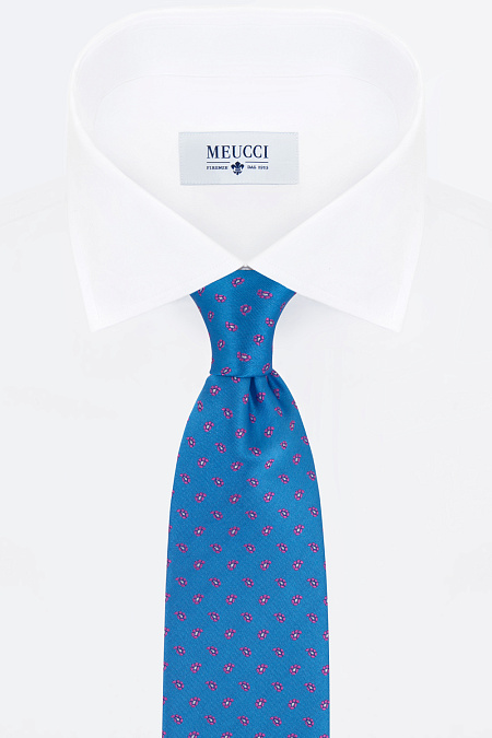 Ярко-голубой галстук с мелким рисунком для мужчин бренда Meucci (Италия), арт. 7450/2 - фото. Цвет: Голубой. Купить в интернет-магазине https://shop.meucci.ru

