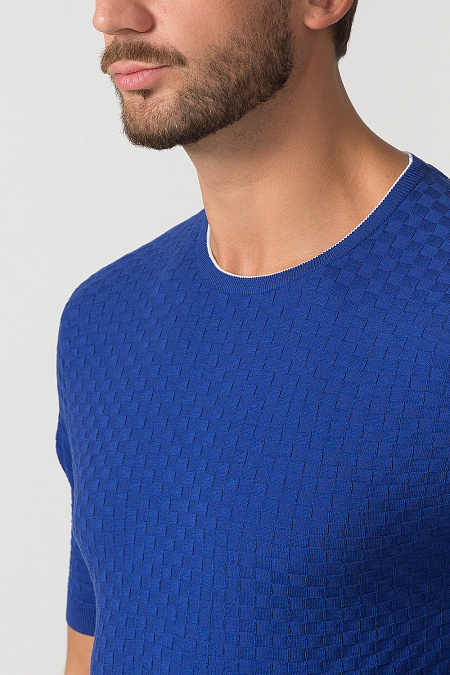 Синяя футболка из шелка и хлопка для мужчин бренда Meucci (Италия), арт. 1032/00105/209 - фото. Цвет: Синий. Купить в интернет-магазине https://shop.meucci.ru
