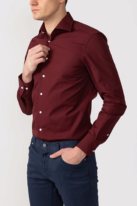 Модная мужская рубашка из хлопка бордового цвета арт. SL 90102 R 25182/141819 от Meucci (Италия) - фото. Цвет: Бордовый. Купить в интернет-магазине https://shop.meucci.ru

