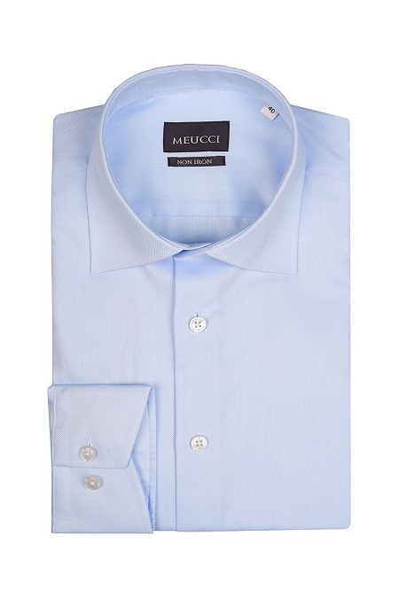 Модная мужская рубашка светло-голубая с длинным рукавом  арт. SL 0191200714 RL NON/220211 Meucci (Италия) - фото. Цвет: Светло-голубой, микродизайн. 