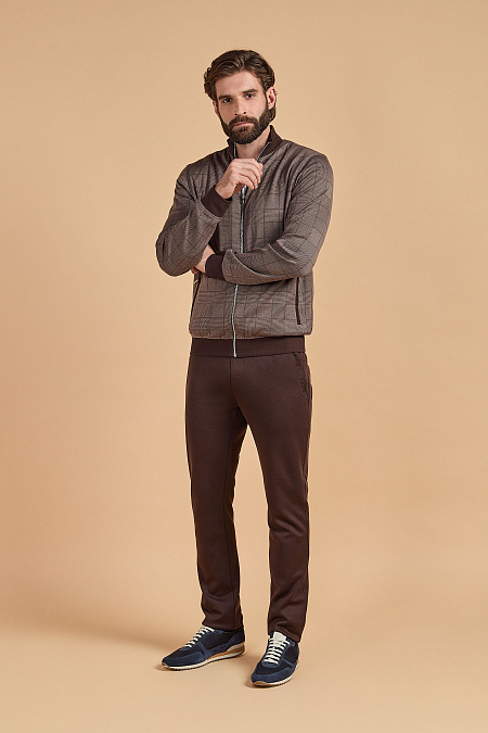 Спортивный костюм коричневый в клетку для мужчин бренда Meucci (Италия), арт. 22FRTL4738 BROWN - фото. Цвет: Коричневый. Купить в интернет-магазине https://shop.meucci.ru
