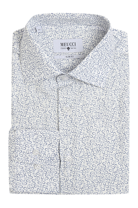 Мужская брендовая рубашка арт. SL 90102L 32152/141017 Meucci (Италия) - фото. Цвет: Белый с синим орнаментом. Купить в интернет-магазине https://shop.meucci.ru

