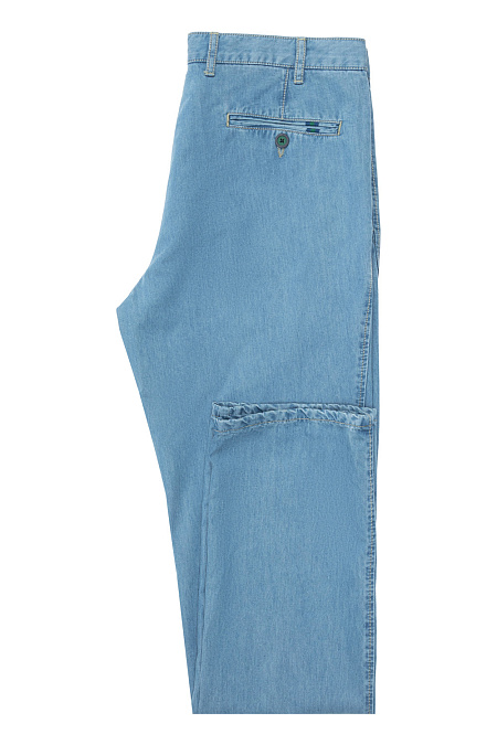 Мужские брендовые брюки из ткани имитирующей джинсу арт. 1350/01532/500 Meucci (Италия) - фото. Цвет: Светло-синий. Купить в интернет-магазине https://shop.meucci.ru
