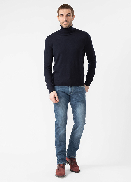 Мужские брендовые джинсы  арт. NLTR SL 1901 Meucci (Италия) - фото. Цвет: Синий с потёртостью. Купить в интернет-магазине https://shop.meucci.ru
