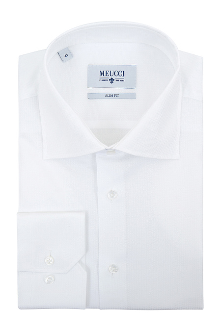 Модная мужская белая рубашка с рисунком жаккард арт. SL 9202302 RL 10172/151302 от Meucci (Италия) - фото. Цвет: Белый, жаккард. Купить в интернет-магазине https://shop.meucci.ru

