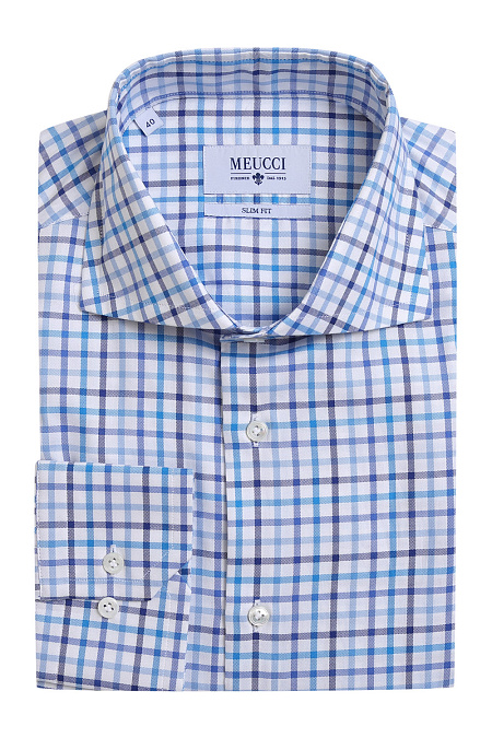 Модная мужская приталенная рубашка в клетку арт. SL 92402 RL 12162/141182 от Meucci (Италия) - фото. Цвет: Белый в клетку. Купить в интернет-магазине https://shop.meucci.ru

