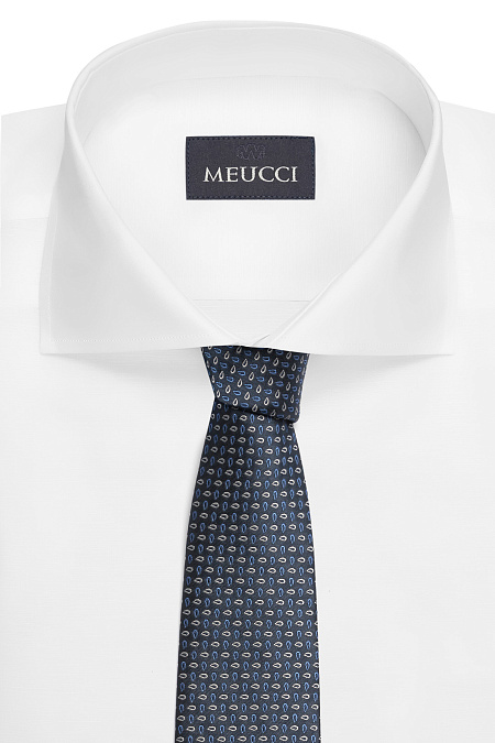 Темно-синий галстук с мелким цветным орнаментом для мужчин бренда Meucci (Италия), арт. EKM212202-150 - фото. Цвет: Темно-синий, цветной орнамент. Купить в интернет-магазине https://shop.meucci.ru
