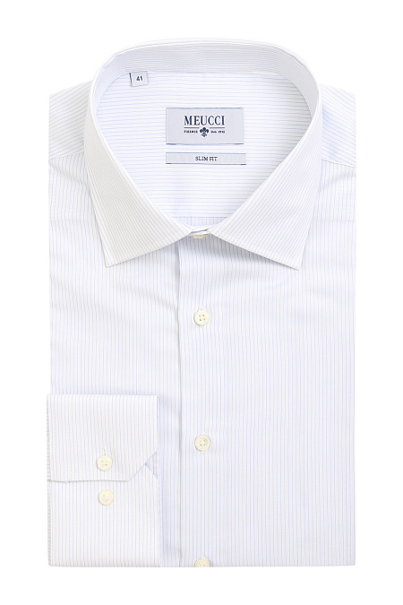 Модная мужская белая рубашка в мелкую полоску арт. SL 090202 RL 10171/201001 от Meucci (Италия) - фото. Цвет: Белый. Купить в интернет-магазине https://shop.meucci.ru

