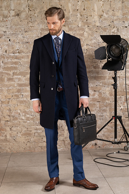 Шерстяное пальто синее для мужчин бренда Meucci (Италия), арт. MI 5300191/11903 - фото. Цвет: Синее. Купить в интернет-магазине https://shop.meucci.ru
