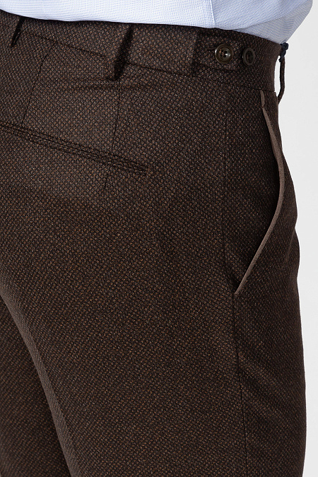 Мужские брендовые коричневые брюки из шерсти арт. AN2001 RUST Meucci (Италия) - фото. Цвет: Коричневый с микродизайном. Купить в интернет-магазине https://shop.meucci.ru
