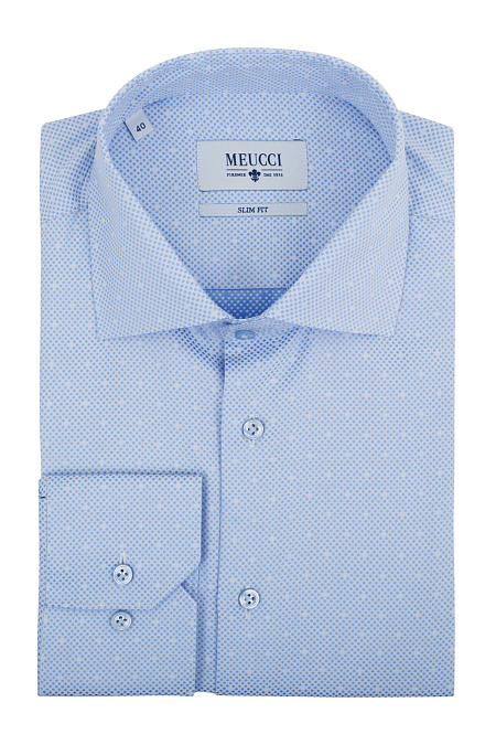 Модная мужская голубая рубашка с длинными рукавами арт. SL 90102 R 22172/141337 от Meucci (Италия) - фото. Цвет: Голубой, микродизайн. Купить в интернет-магазине https://shop.meucci.ru

