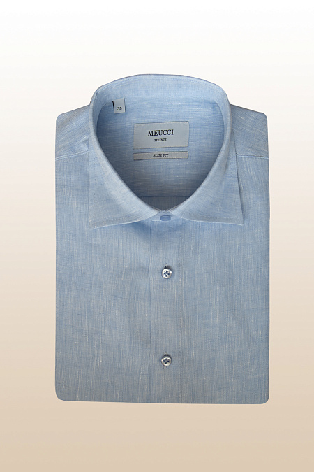 Модная мужская голубая рубашка из льна арт. SL 90200R 62333/14335 от Meucci (Италия) - фото. Цвет: Светло-синий. Купить в интернет-магазине https://shop.meucci.ru

