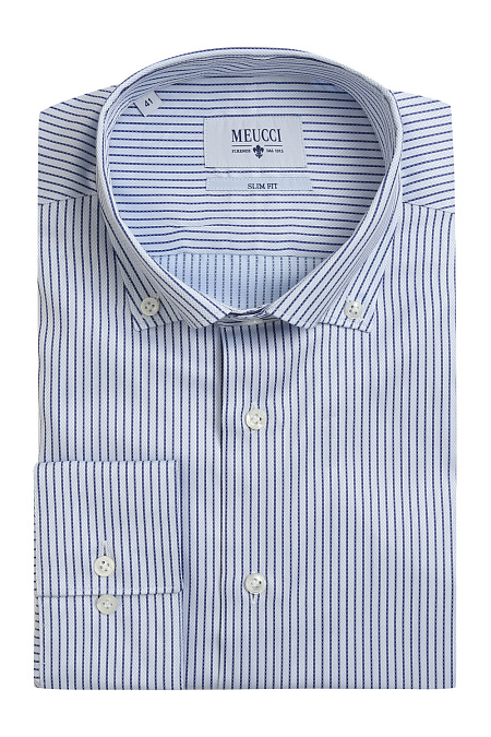 Модная мужская приталенная рубашка голубого цвета арт. SL 93405 R 10171/151541 от Meucci (Италия) - фото. Цвет: Голубой, рисунок полоска. Купить в интернет-магазине https://shop.meucci.ru

