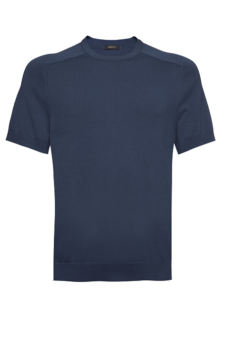 Футболка кроя реглан-погон темно-синяя из хлопка Пима  для мужчин бренда Meucci (Италия), арт. MEU-2612/DQSS542 - фото. Цвет: Темно-синий. Купить в интернет-магазине https://shop.meucci.ru
