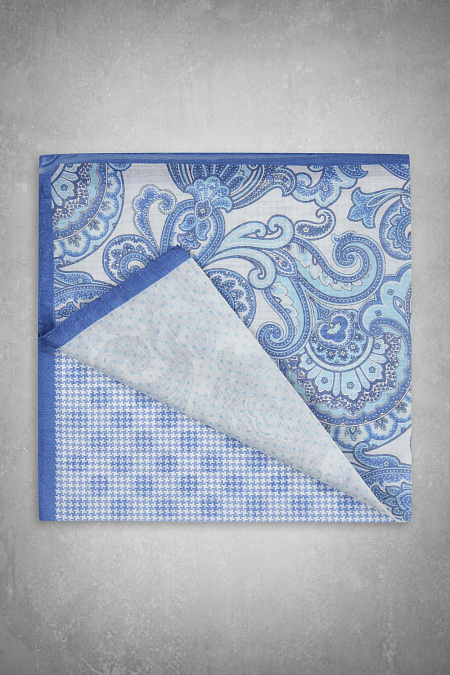 Шелковый платок с орнаментом для мужчин бренда Meucci (Италия), арт. 7310/2 - фото. Цвет: Светло-синий с орнаментом. Купить в интернет-магазине https://shop.meucci.ru
