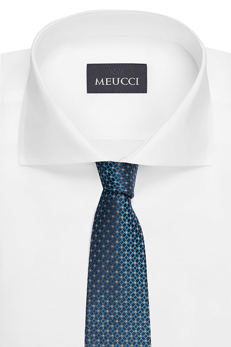 Темно-синий галстук из шелка с цветным орнаментом для мужчин бренда Meucci (Италия), арт. EKM212202-38 - фото. Цвет: Темно-синий, цветной орнамент. Купить в интернет-магазине https://shop.meucci.ru

