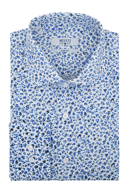 Модная мужская рубашка из смеси льна и хлопка с принтом арт. SL 90102 R 39472/141368 от Meucci (Италия) - фото. Цвет: Цветочный принт. Купить в интернет-магазине https://shop.meucci.ru

